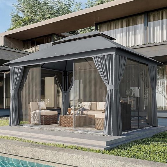 AOXUN 10x12 Patio Gazebo with Mosquito Net and Privacy