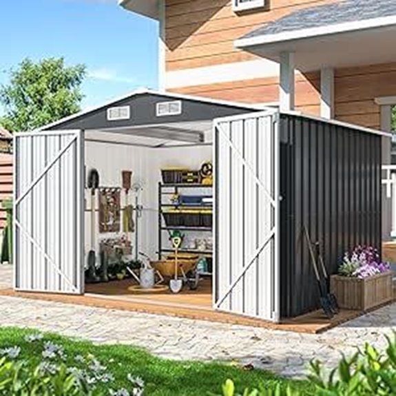 10x8 ft Metal Outdoor Storage Shed with Lockable Doors