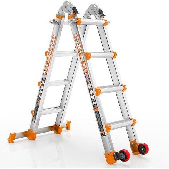 Telescoping 14FT Folding Ladder with Wheels and Stabilizer