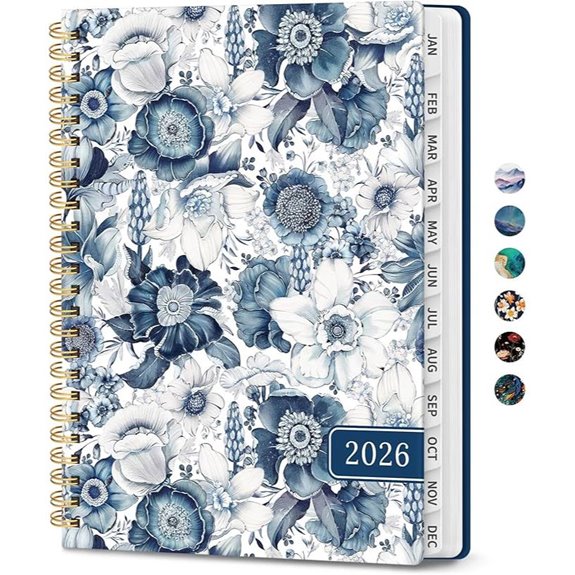 2026 Floral Weekly & Monthly Planner (Blue Spiral Bound)