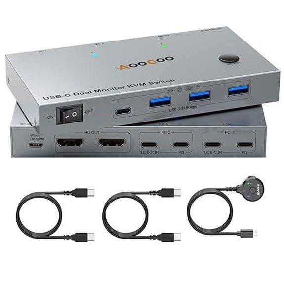 USB C KVM Switch 4K@60Hz Dual Monitor Sharing