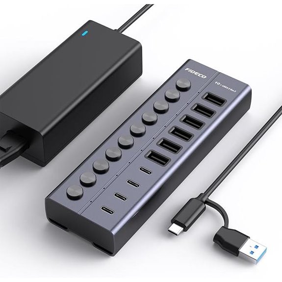 FIDECO 60W 10-Port USB Hub with Power Adapter