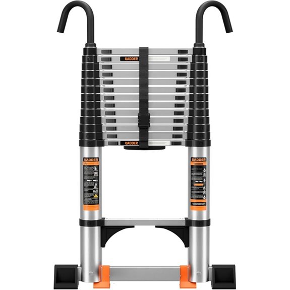 Telescoping Aluminum Ladder with Stabilizers and Hooks