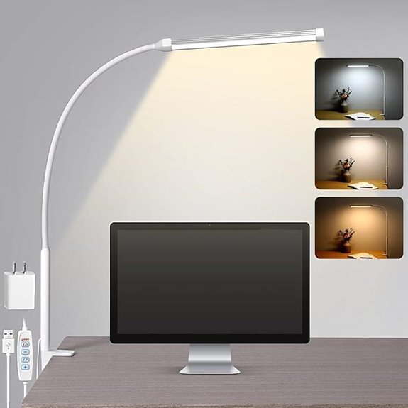 LED Desk Lamp with Clamp and USB Adapter