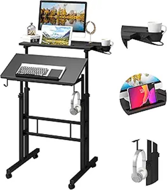 Klvied Adjustable Standing Desk with Cup Holder