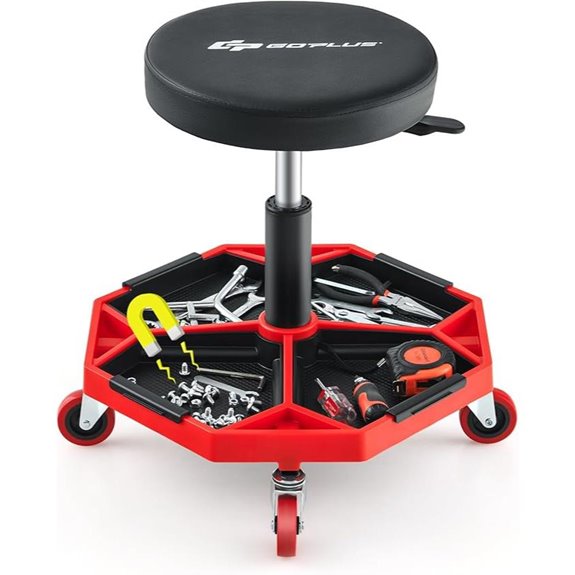 Goplus Adjustable Rolling Garage Stool with Tool Tray