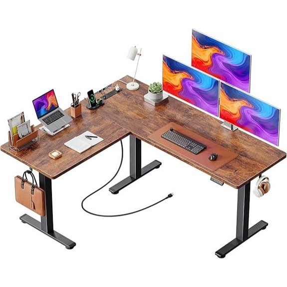 Huuger L-Shaped Adjustable Desk with Power Outlets