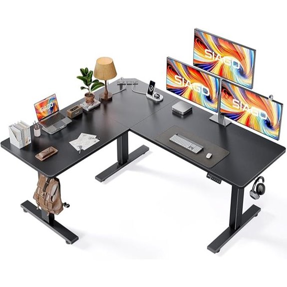 SIAGO L-Shaped Adjustable Sit-Stand Desk with Charging