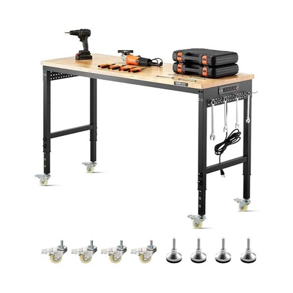 VEVOR 60-Inch Adjustable Workbench with Power Outlet
