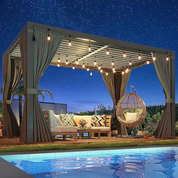 Louvered 10x12 Ft Aluminum Pergola with Curtains