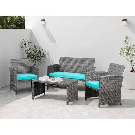 4-Piece Blue Patio Wicker Furniture Set