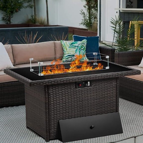 Propane Fire Pit Table 44 Inch Gas Brown Glass