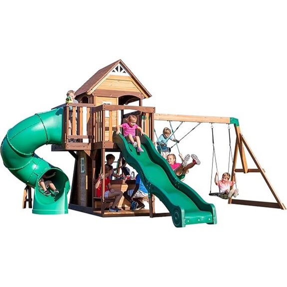 Backyard Discovery Cedar Cove Playset with Slides and Clubhouse