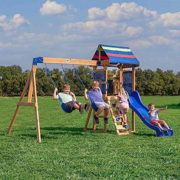Backyard Discovery Cedar Swing Set with Slide and Canopy