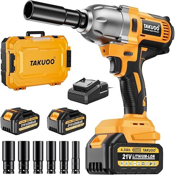 Cordless Impact Wrench 1200N.m with Batteries and Sockets