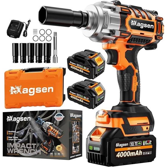 Cordless Impact Wrench 900Ft-lbs 2 Batteries 5 Sockets