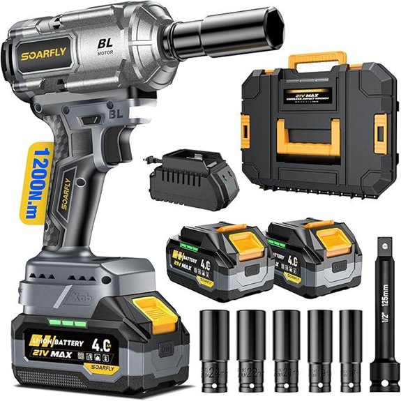 Brushless Cordless Impact Wrench 1/2 with Batteries