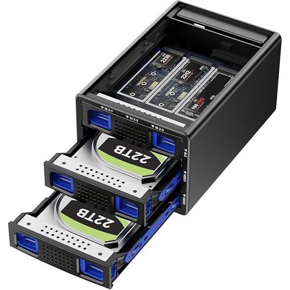 Hybrid SATA and NVMe Enclosure with Fan 68TB Support