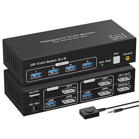 DisplayPort KVM Switch for Dual Monitors and USB Devices