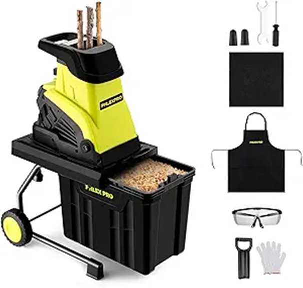 Electric Wood Chipper with Collection Bin and Wheels