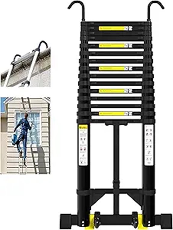 Telescoping Aluminum Ladder 20.3ft with Hooks & Wheels