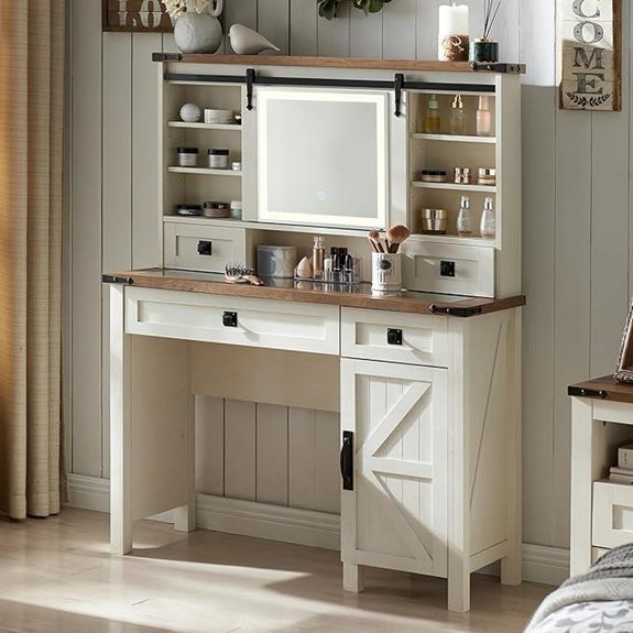 Farmhouse Makeup Vanity Desk with Lights and Drawers