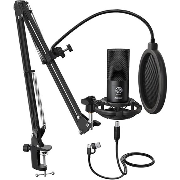 FIFINE USB Studio Condenser Microphone Kit with Boom