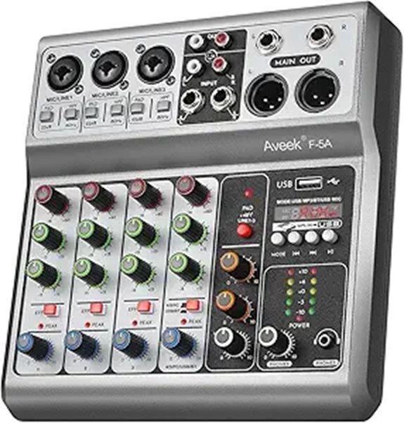 Aveek Audio Mixer with 5 Channels and Bluetooth