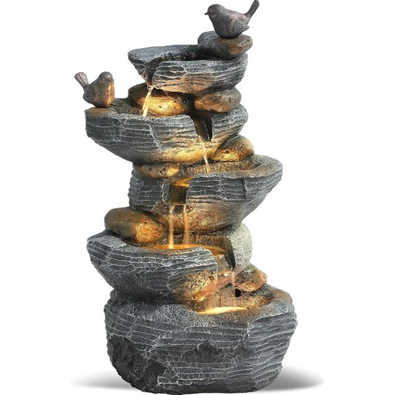 Grepatio 5-Tier Cascading Rock Water Fountain with LED