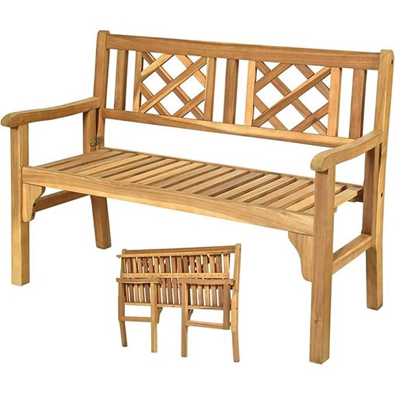 Tangkula Folding Wood Garden Bench for Outdoors