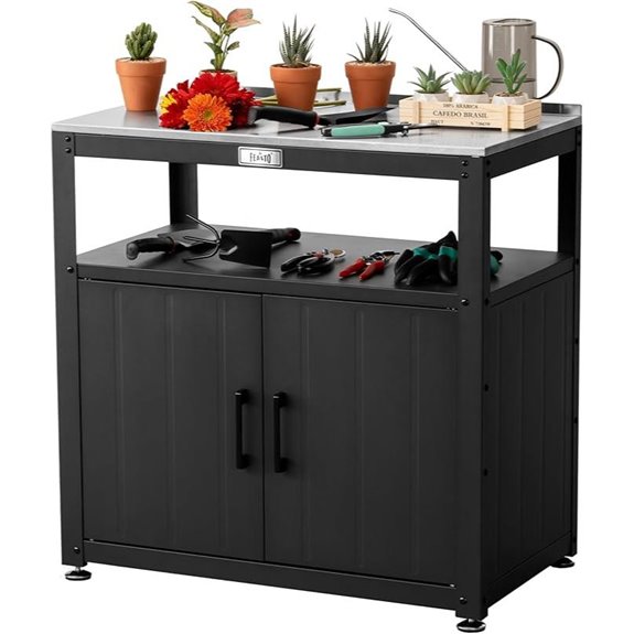Garden Potting Bench with Storage & Stainless Steel Top