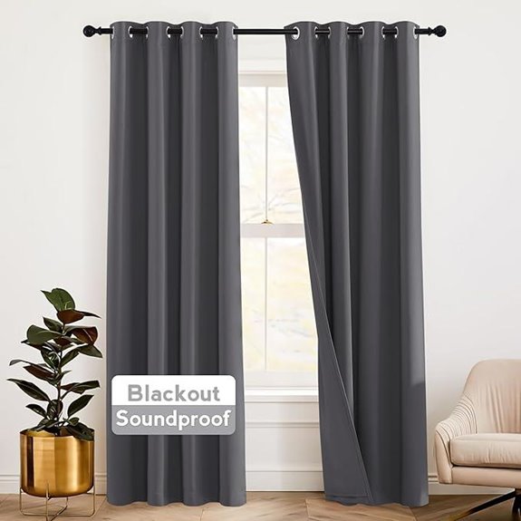 RYB HOME Soundproof Blackout Curtains 84-inch Gray