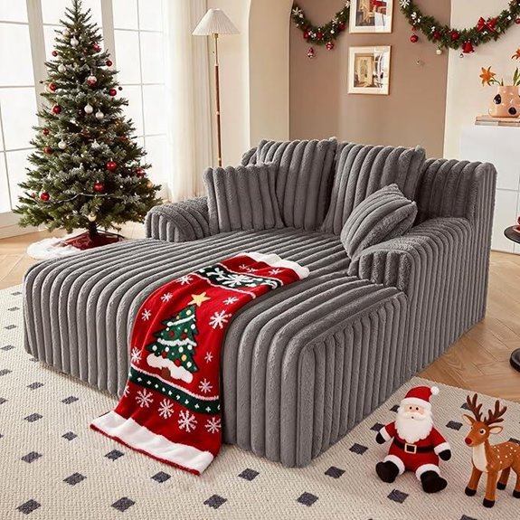 Oversized Gray Chaise Lounge with Pillows and Memory Foam