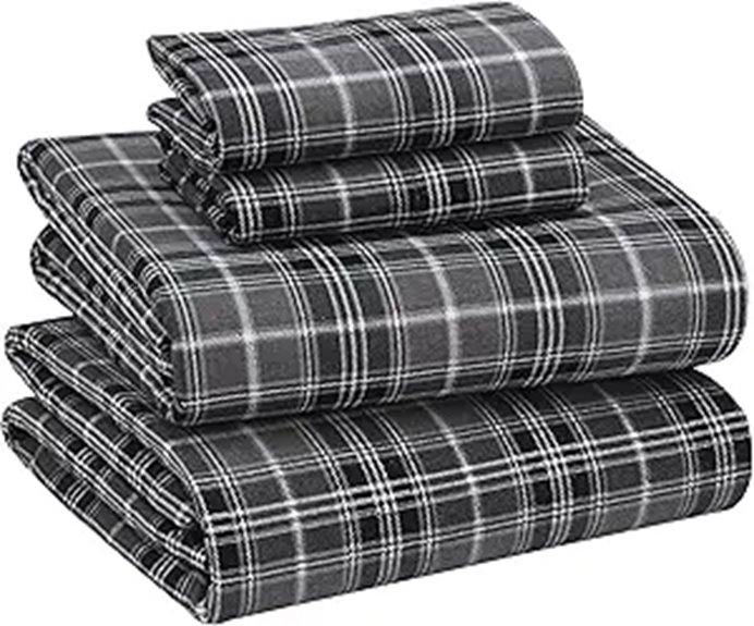 RUVANTI Queen Flannel Sheet Set 4-Piece Grey Plaid