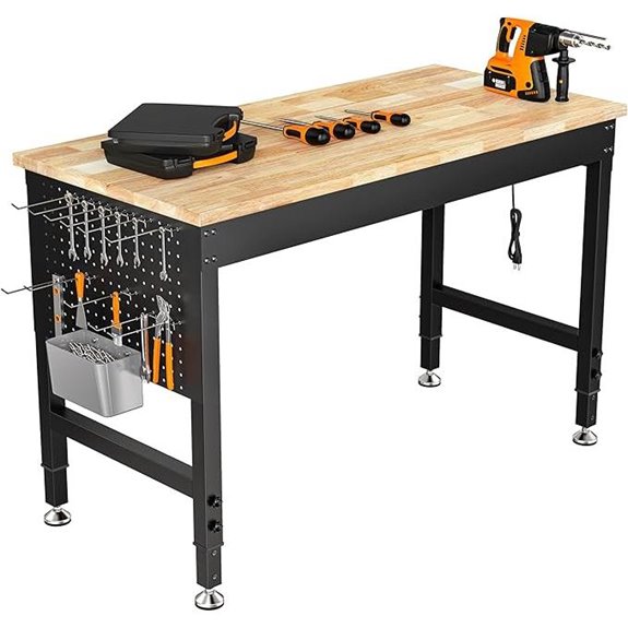 Adjustable Heavy Duty Workbench with Pegboard and Outlets