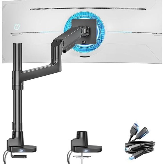 ARES WING Heavy Duty Monitor Arm with USB A/C