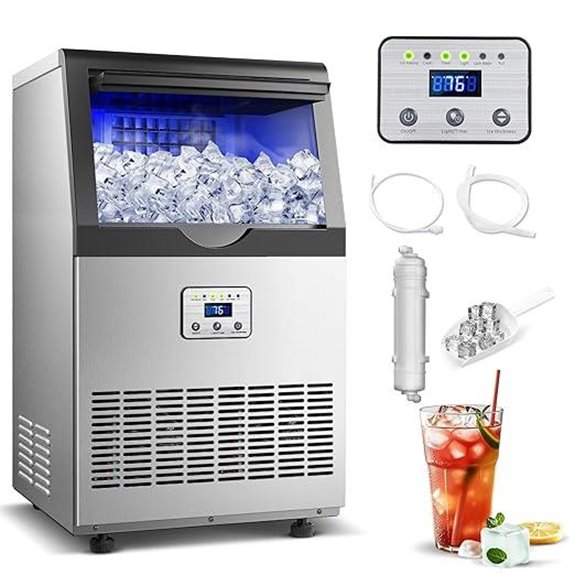 Commercial Ice Maker 110lbs/24H Self-Cleaning LED Display