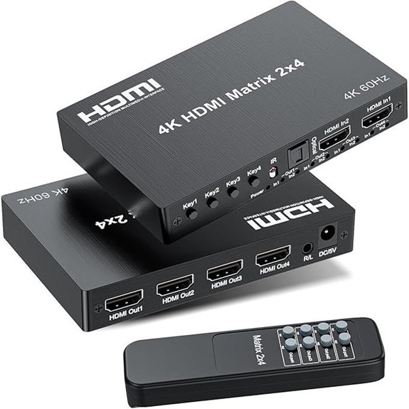 4K HDMI 2x4 Matrix Switch with Remote