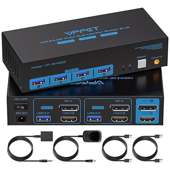 4K/8K Dual Monitor KVM Switch with USB and Controller