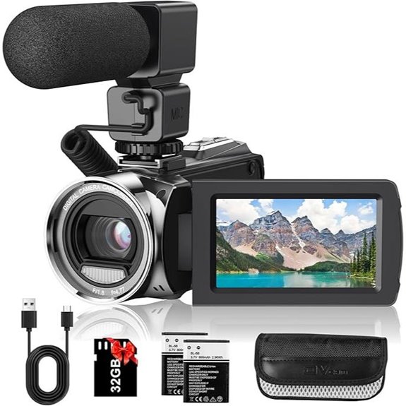 FHD 1080P Camcorder with Microphone & SD Card