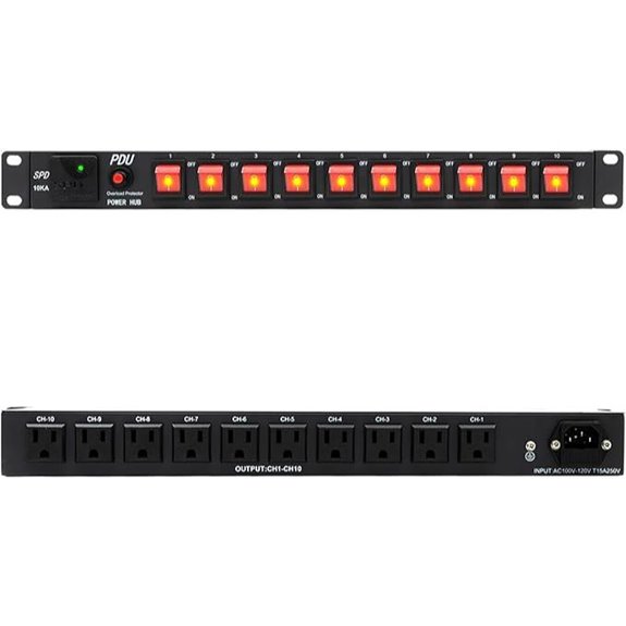10-Outlet 1U Horizontal Power Strip with Surge Protector