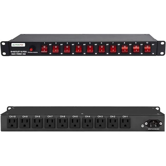 10-Outlet Horizontal PDU Rack Power Strip with Surge Protection