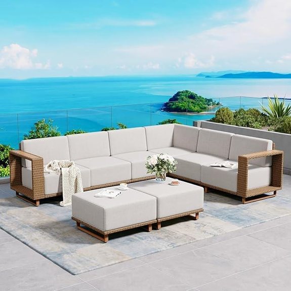 L-Shaped Patio Rattan Sofa Set with Cushions