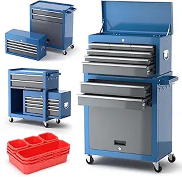 Large 8-Drawer Rolling Tool Chest with Detachable Top