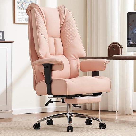 Big and Tall Pink Leather Office Chair with Foot Rest