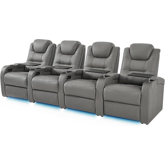 Leather Power Recliner Theater Seats (Grey 4 Pack)