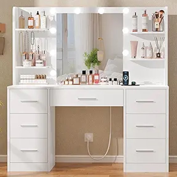 Quimoo LED Vanity Desk with Mirror & Storage