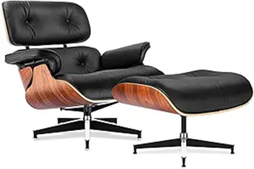 Premium Black Leather Chaise Lounge & Ottoman Set