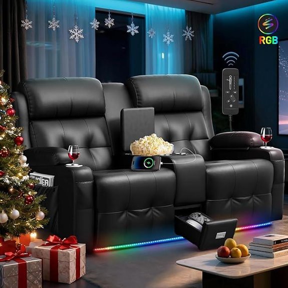Recliner Loveseat Sofa with Massage LED USB Cup Holders