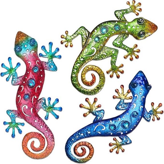 Metal Gecko Wall Decor 3-Pack for Yard or Fence
